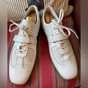 ADAM DERRICK SPORT Made in Italy Perforated Leather Sneakers in White Size 12